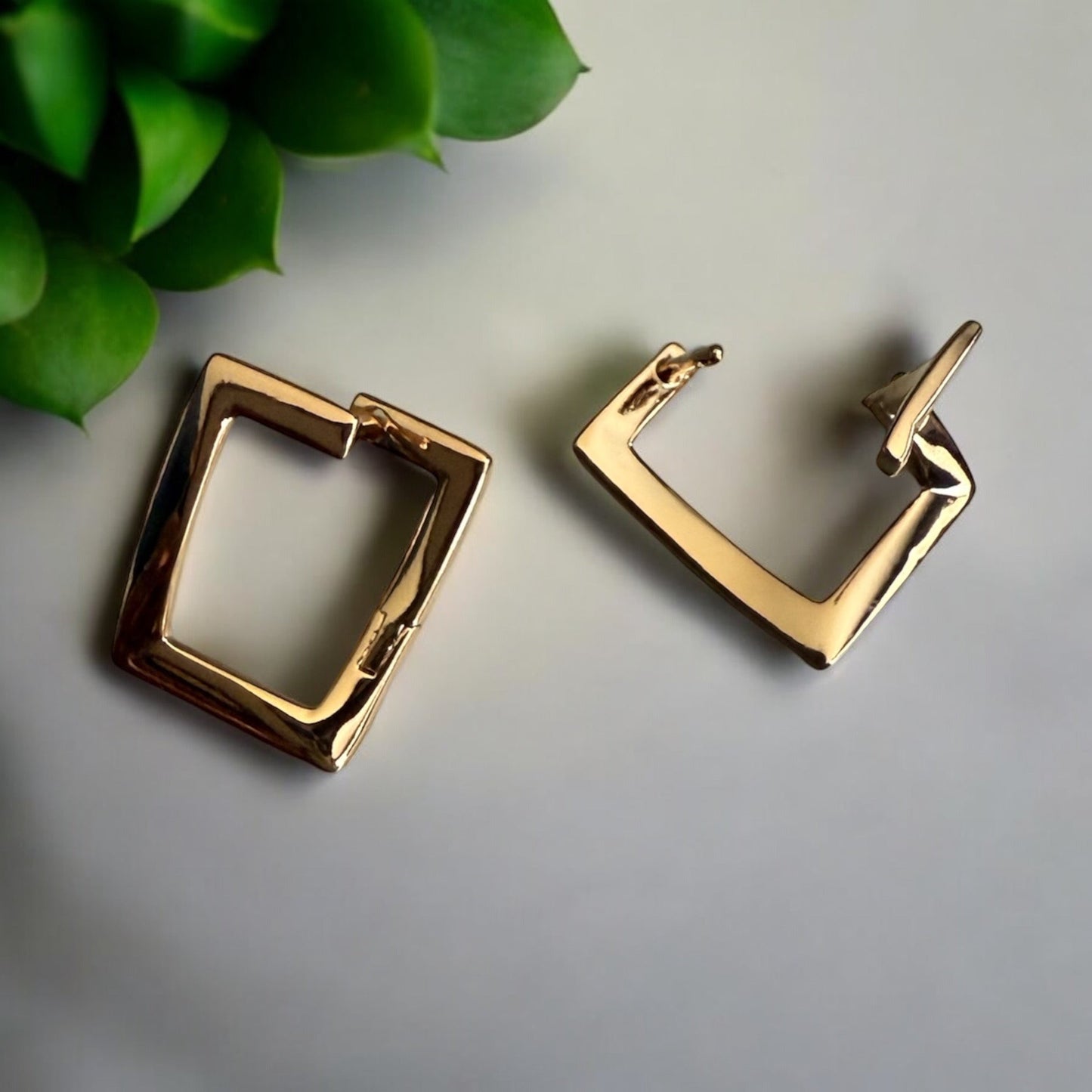 Square Polished 18k Gold Electroplated Earrings