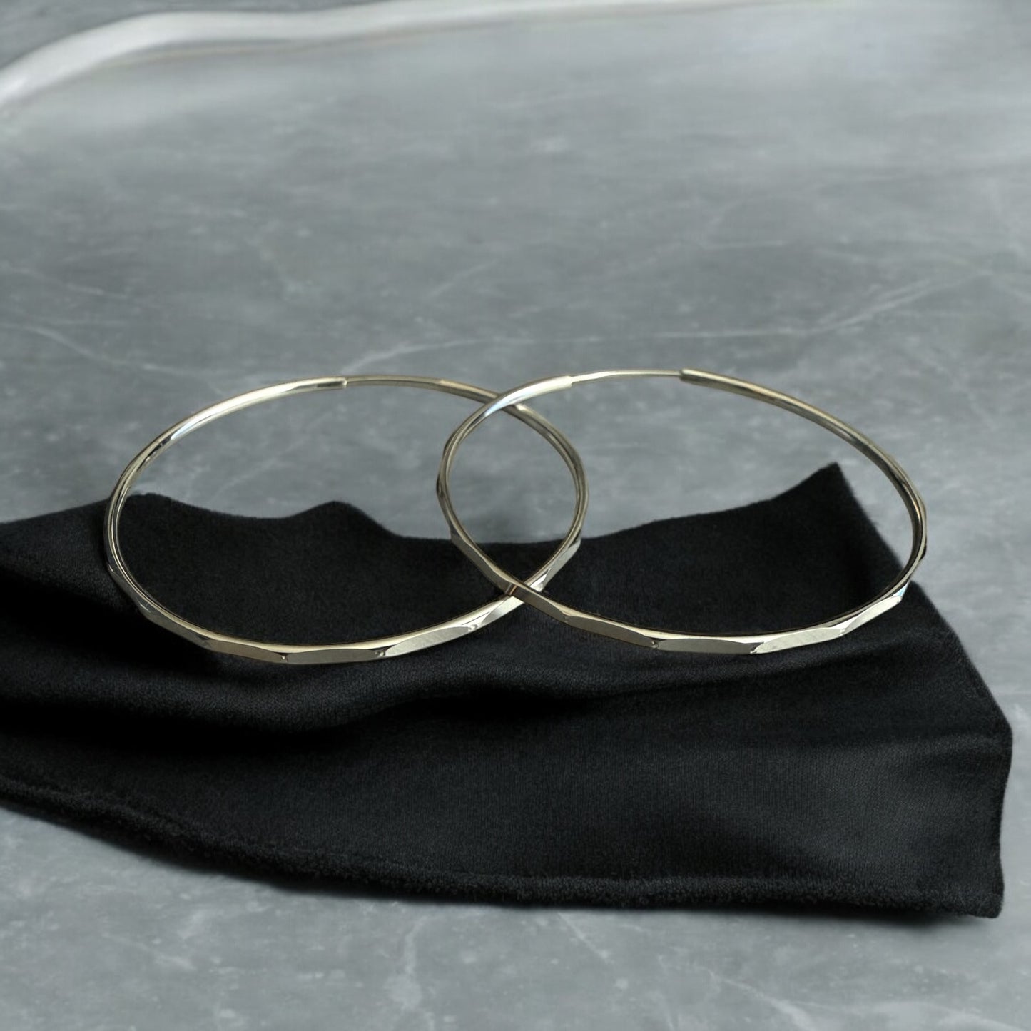 Thin Large with Design Rhodium Electroplated Hoop Earrings