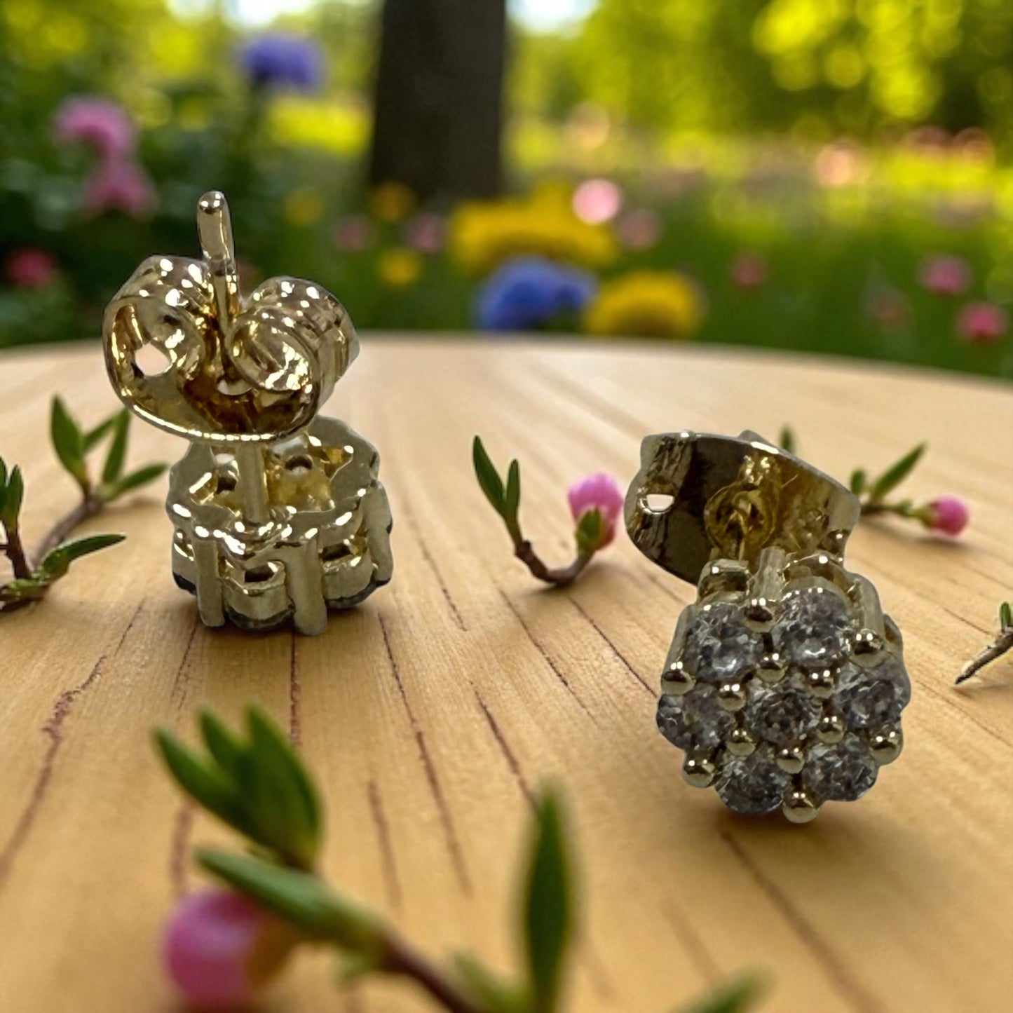 Round Cluster Cz Stone 14k Gold Electroplated Earrings