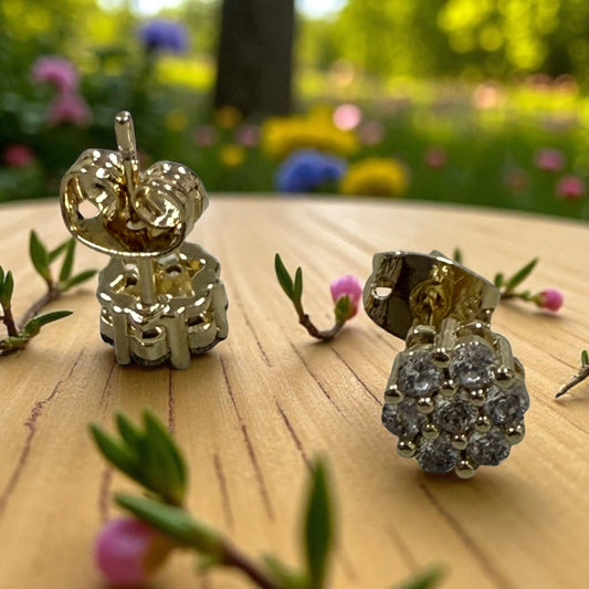 Round Cluster Cz Stone 14k Gold Electroplated Earrings