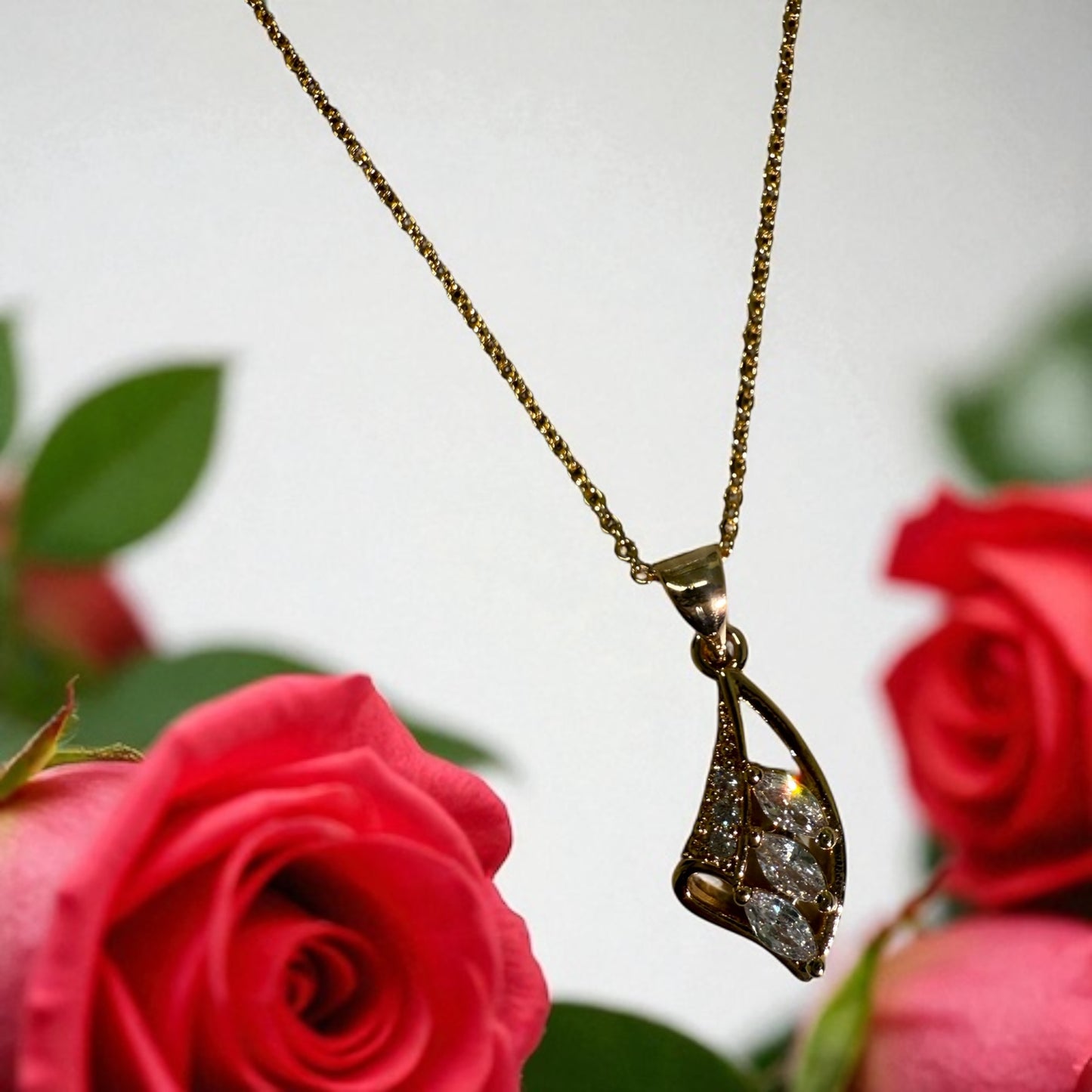 CZ 18k Gold Electroplated Necklace Earrings Pendant Set