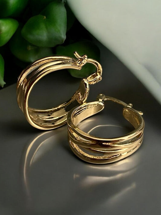 Wavy Lines 14k Gold Electroplated Earrings