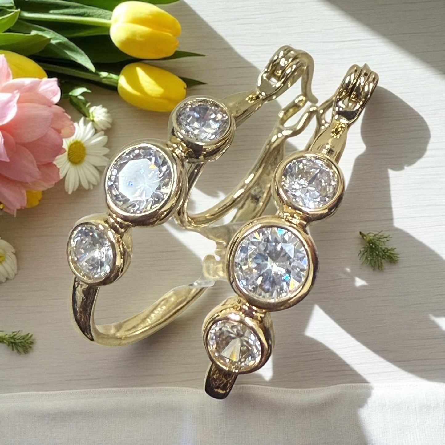 14k Gold Electroplated with Cz Stones Hoops