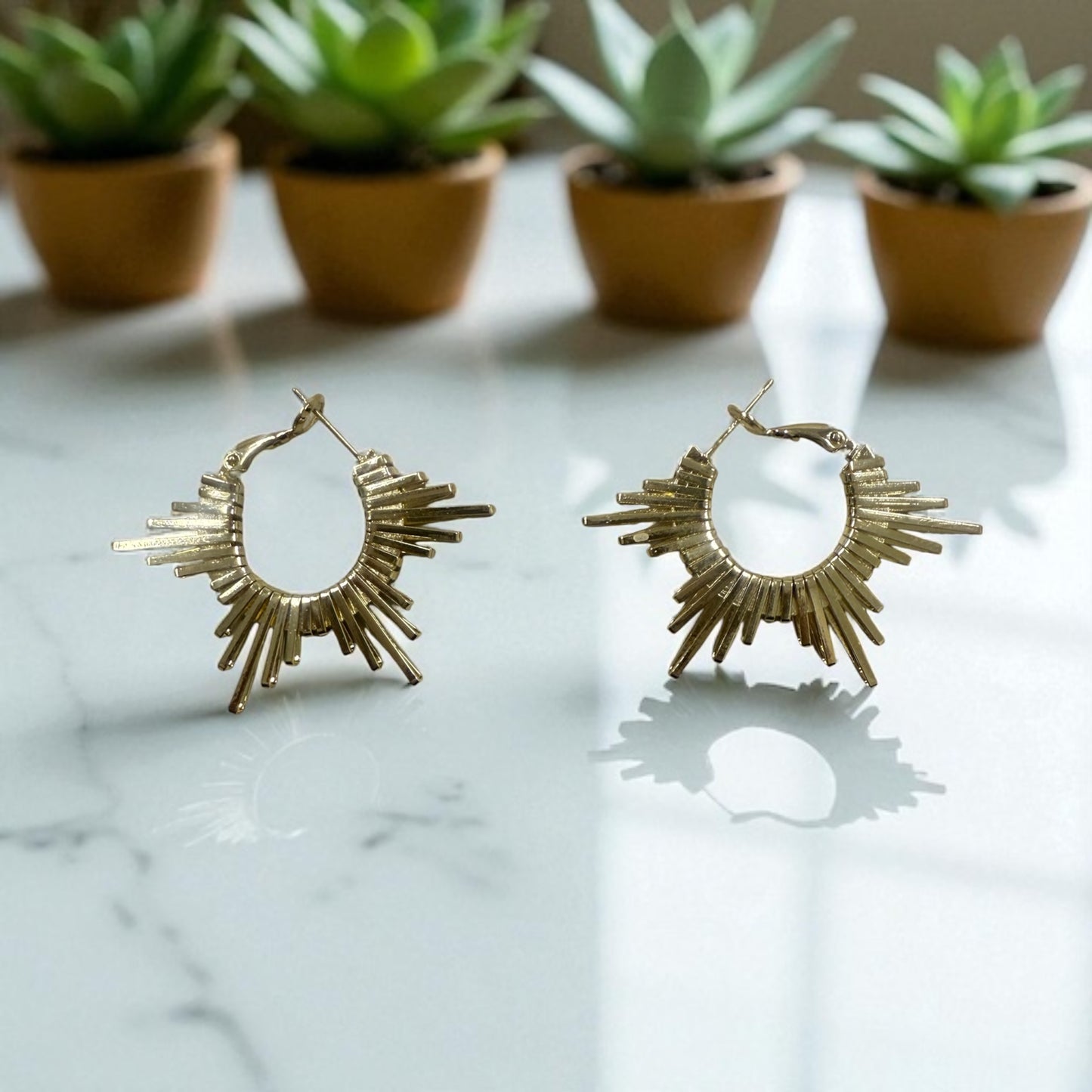 Spike Design 14k Gold Electroplated Hoop Earrings