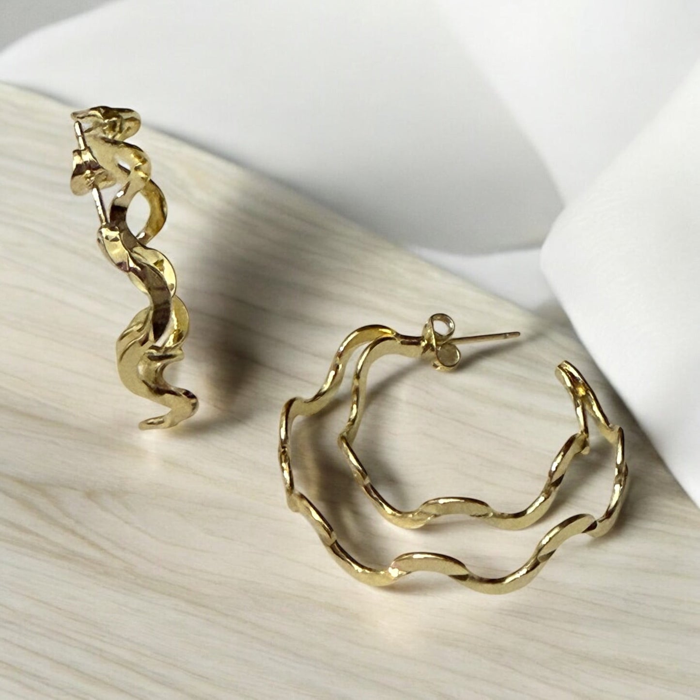 Wavy Double LIne 14k Gold Electroplated Earrings