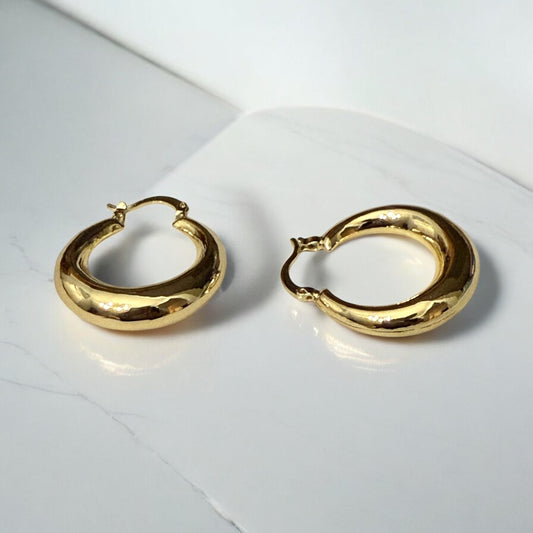 Half Moon Style 14k Gold Electroplated Hoop Earrings