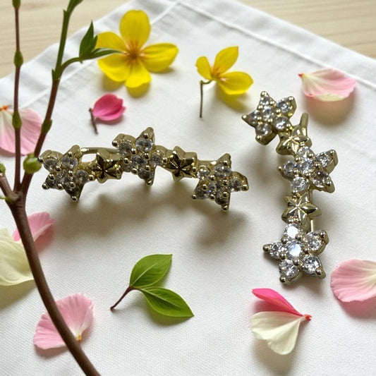 Stars with Cz 14k Gold Electroplated Earrings