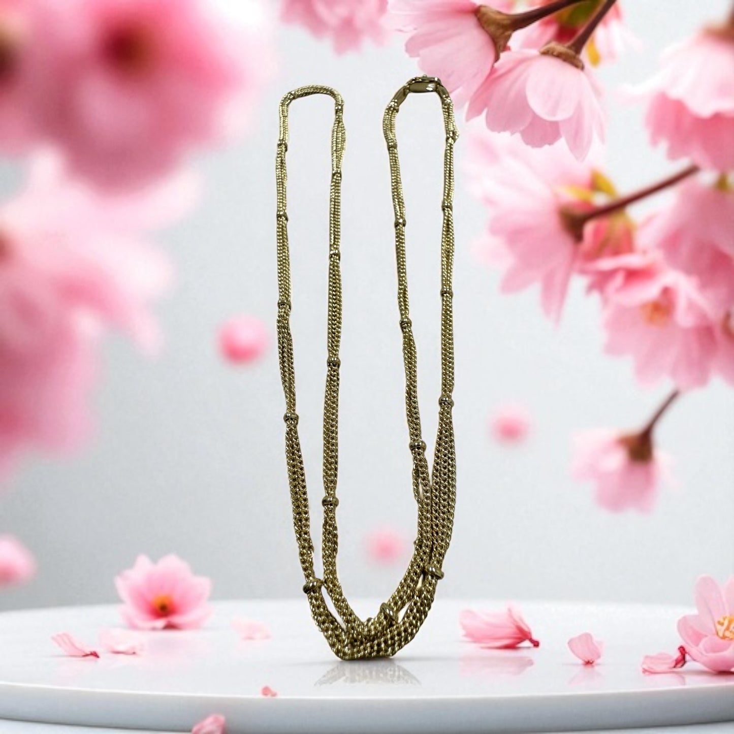 Chain and Bead 14k Gold Electroplated Necklace