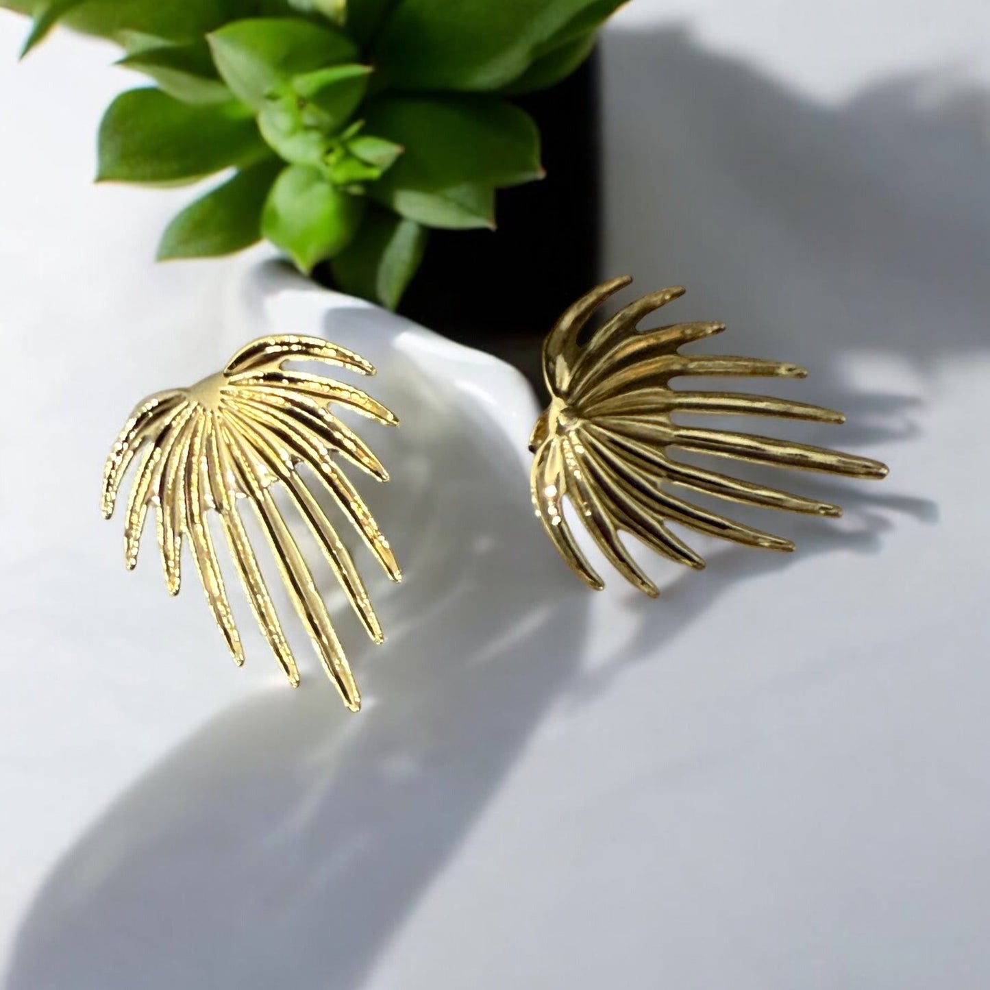 Palm Leaf 14k Gold Electroplated Earrings