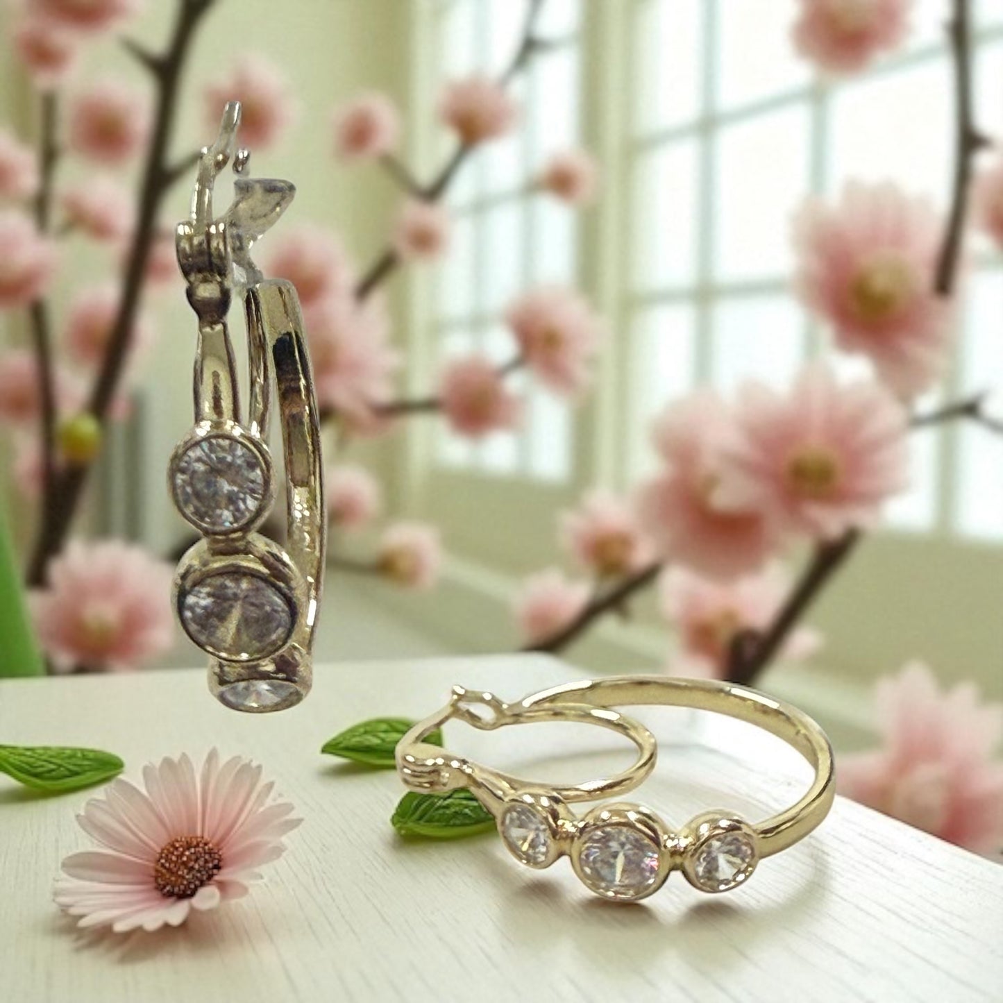 14k Gold Electroplated with Cz Stones Hoops