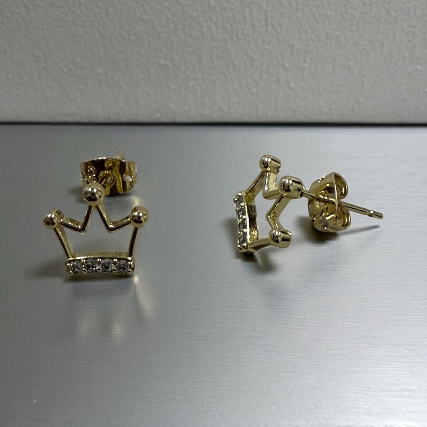 Crown Style with Cz Stones 14k Gold Electroplated Earrings
