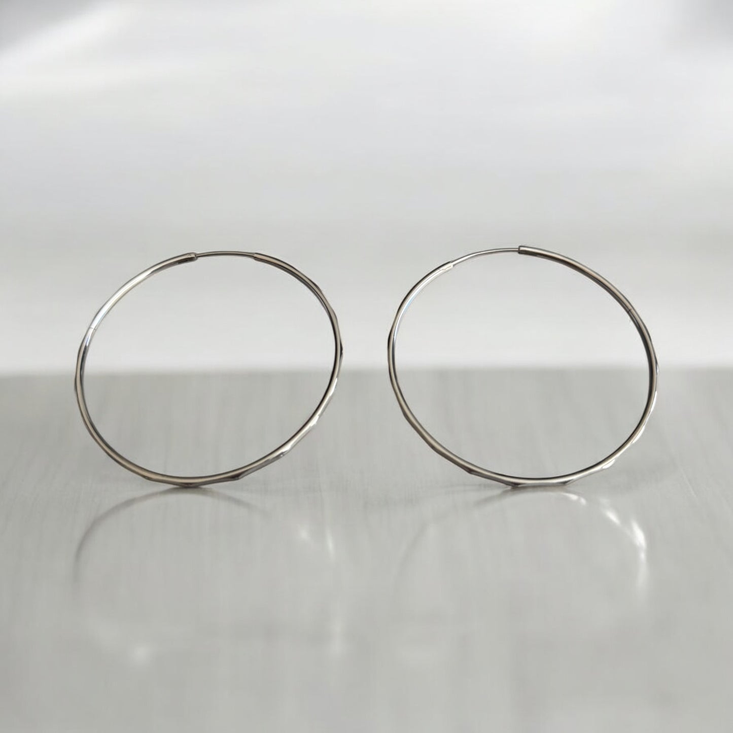 Thin Large with Design Rhodium Electroplated Hoop Earrings