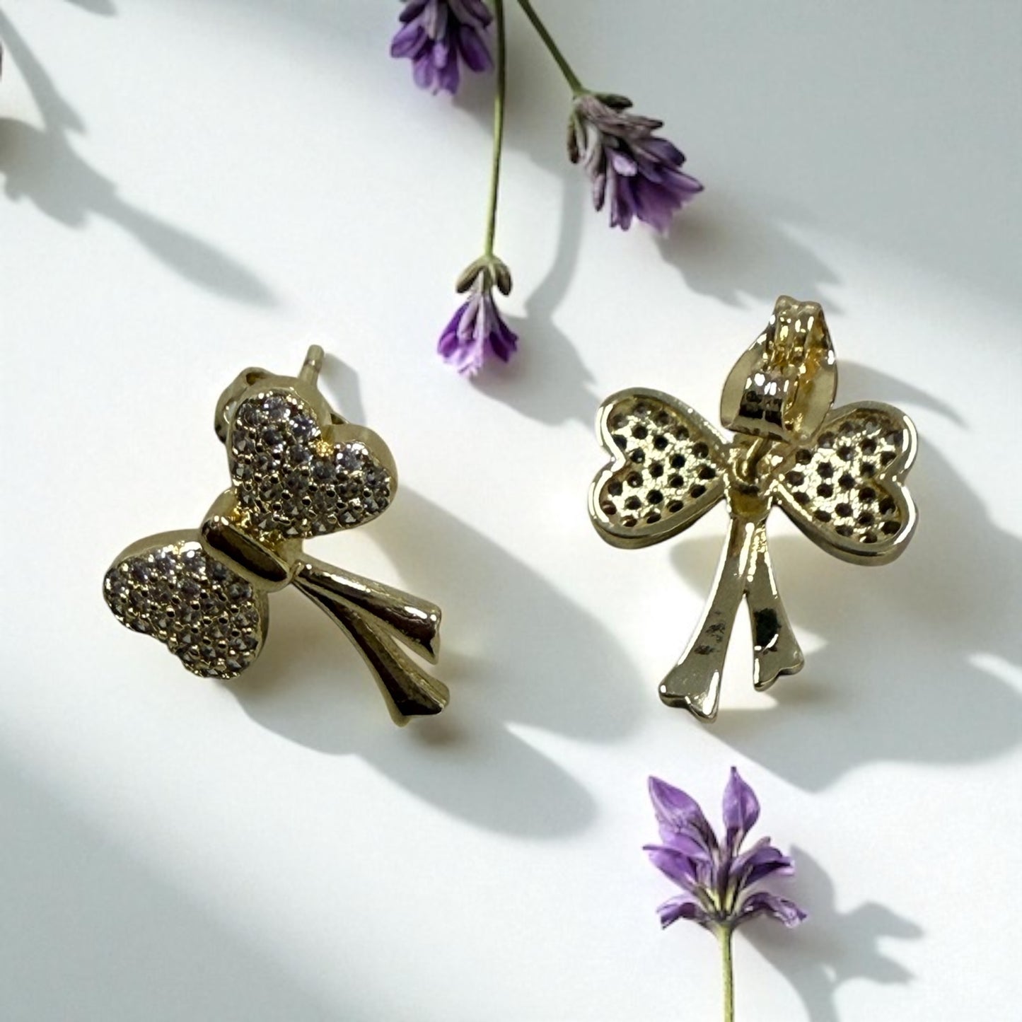 Bow Style with Cz 14k Gold Electroplated Earrings