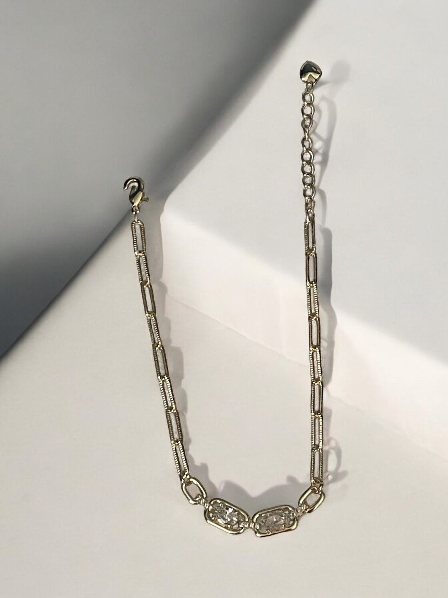 Paper Clip Design CZ 14k Gold Electroplated Bracelet