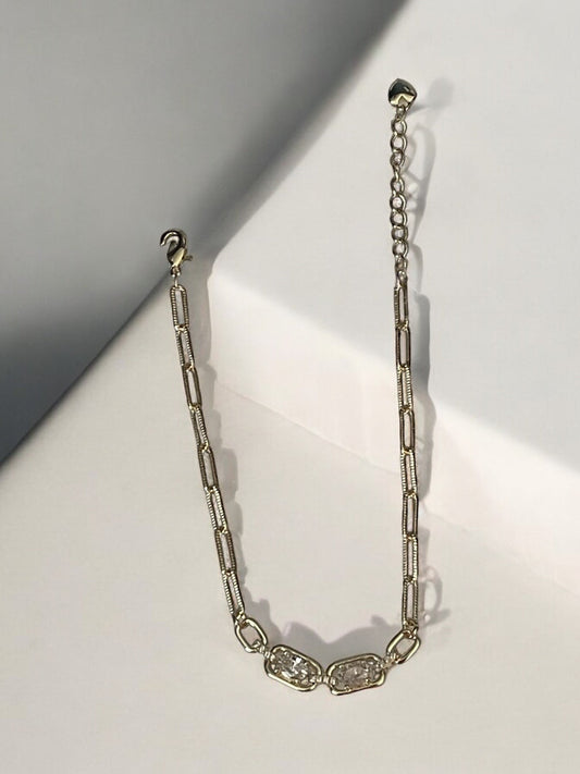 Paper clip Design CZ 14k Gold Electroplated Bracelet