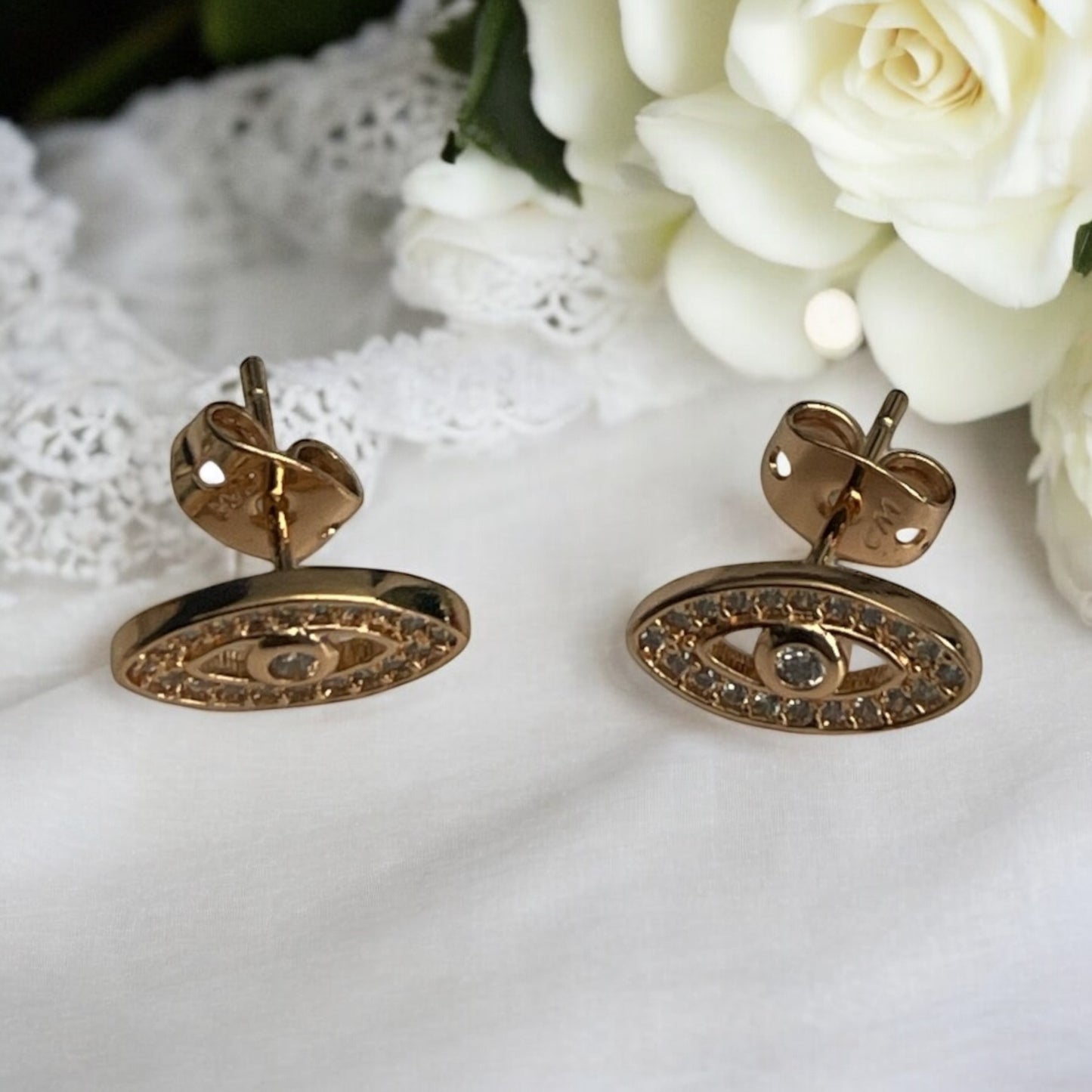 Evil Eye Design With Cz Stones 18k Gold Electroplated Earrings