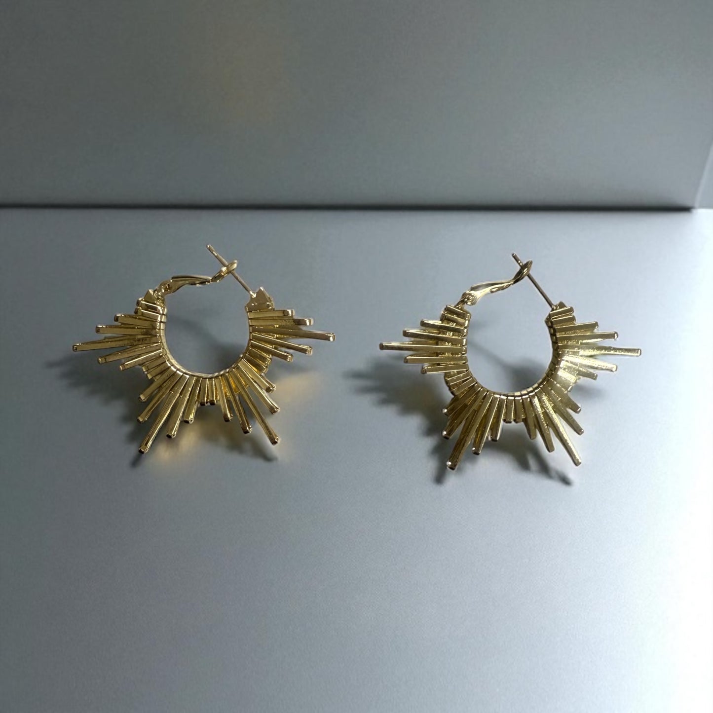 Spike Design 14k Gold Electroplated Hoop Earrings