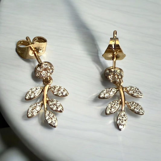 Leaves CZ 18k Gold Electroplated Earrings