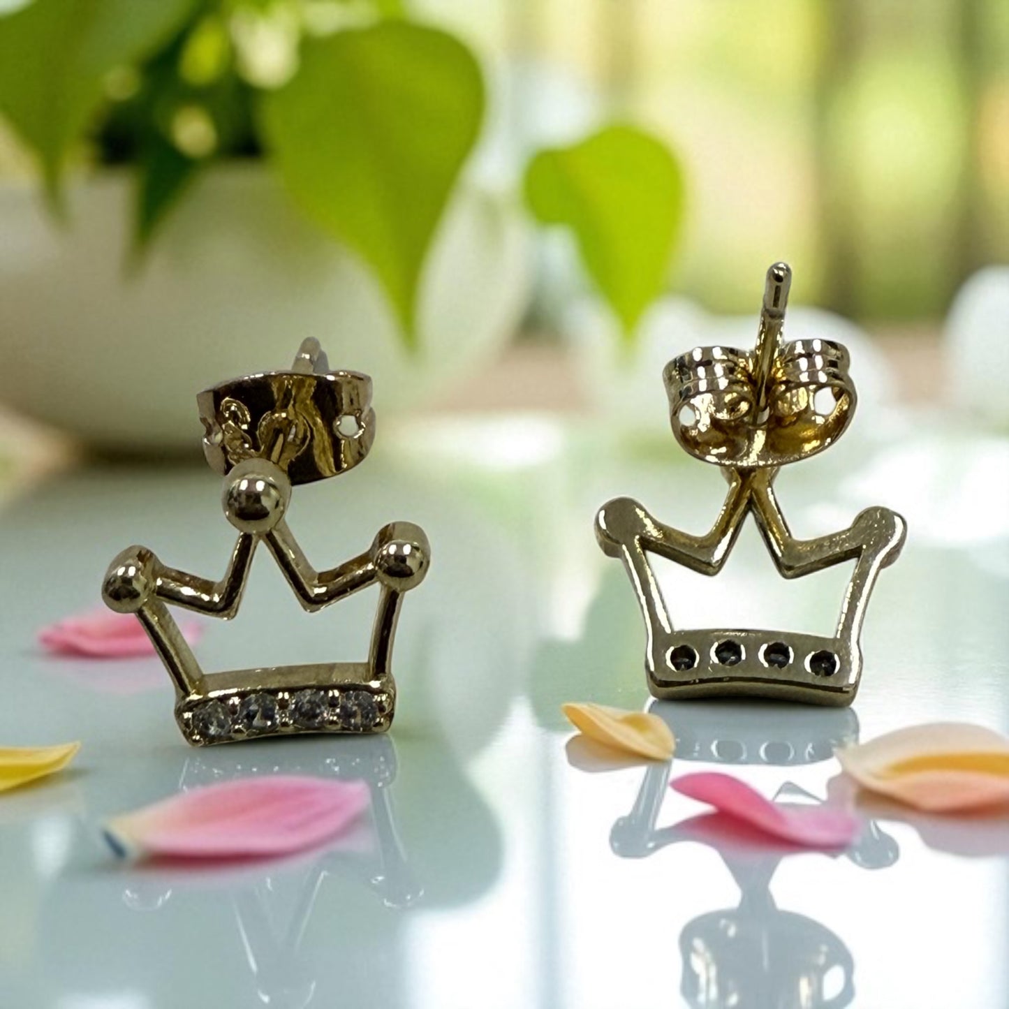 Crown Style with Cz Stones 14k Gold Electroplated Earrings