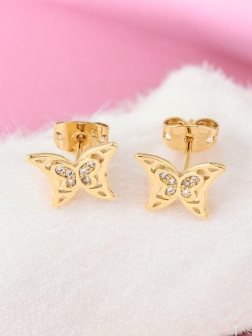 Butterfly with CZ 18k Gold Electroplated Earrings