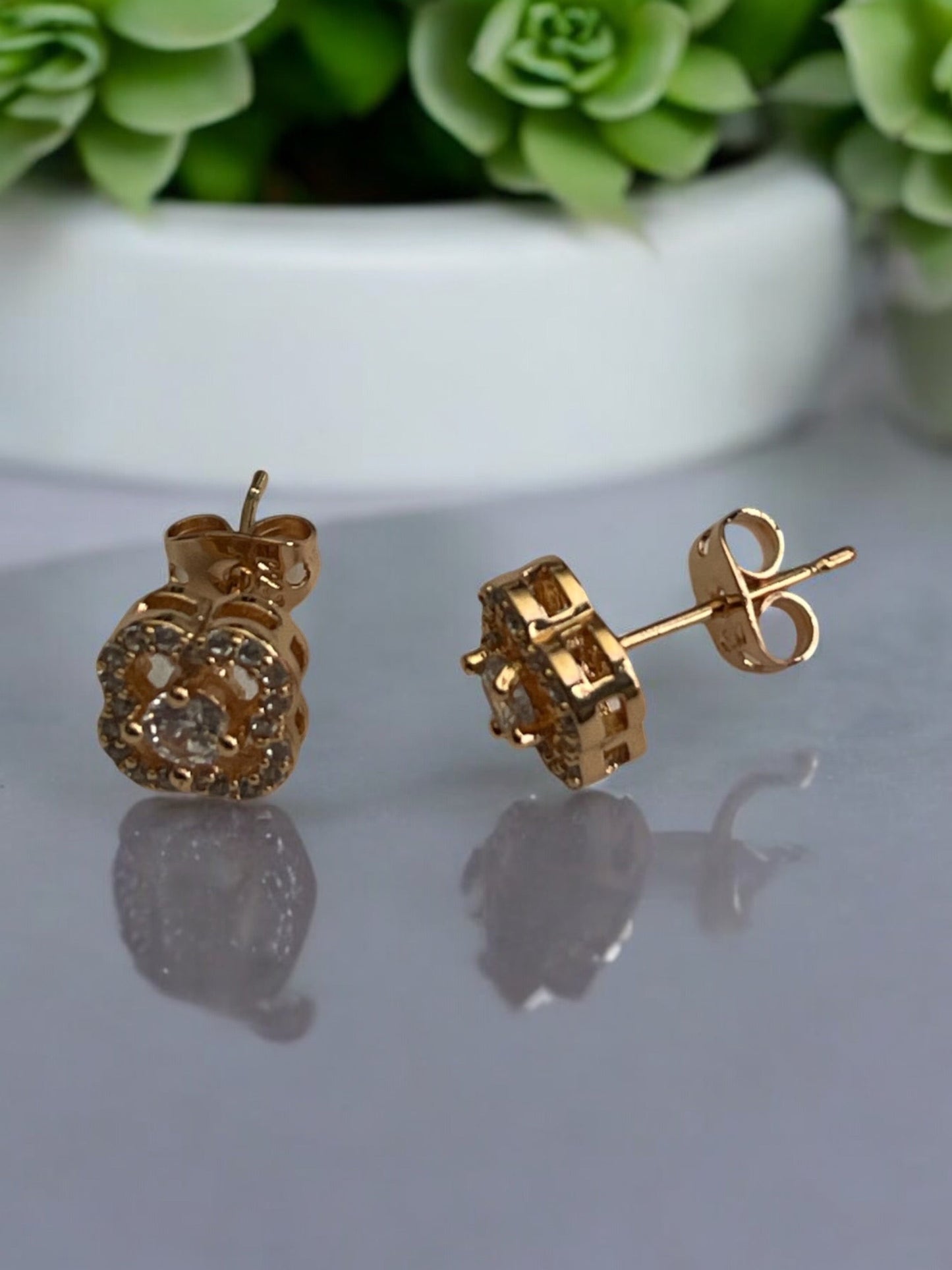 Square Design With Cz Stones 18k Gold Electroplated Earrings