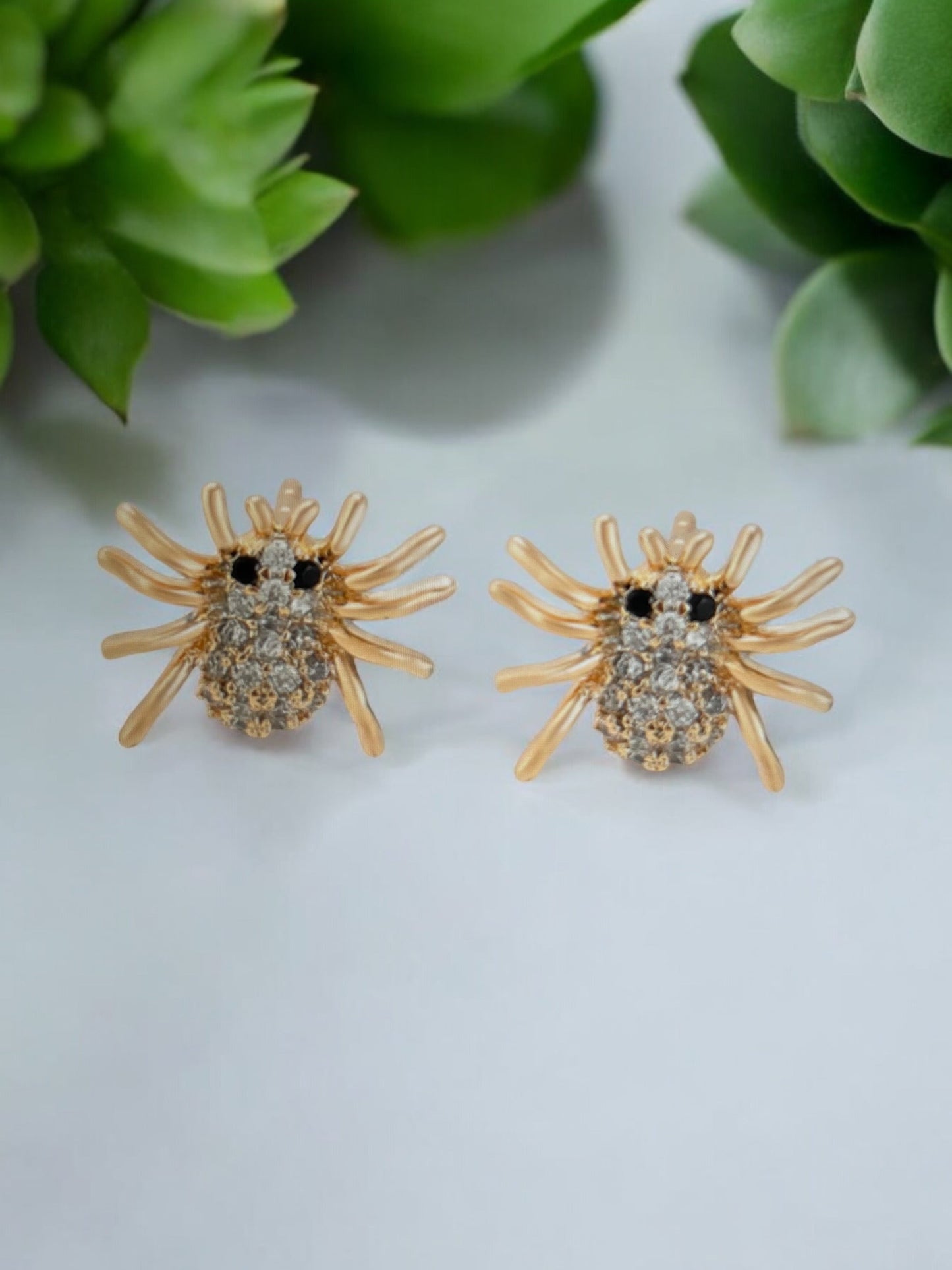 Spider Theme with Cz 18k Gold Electroplated Earrings