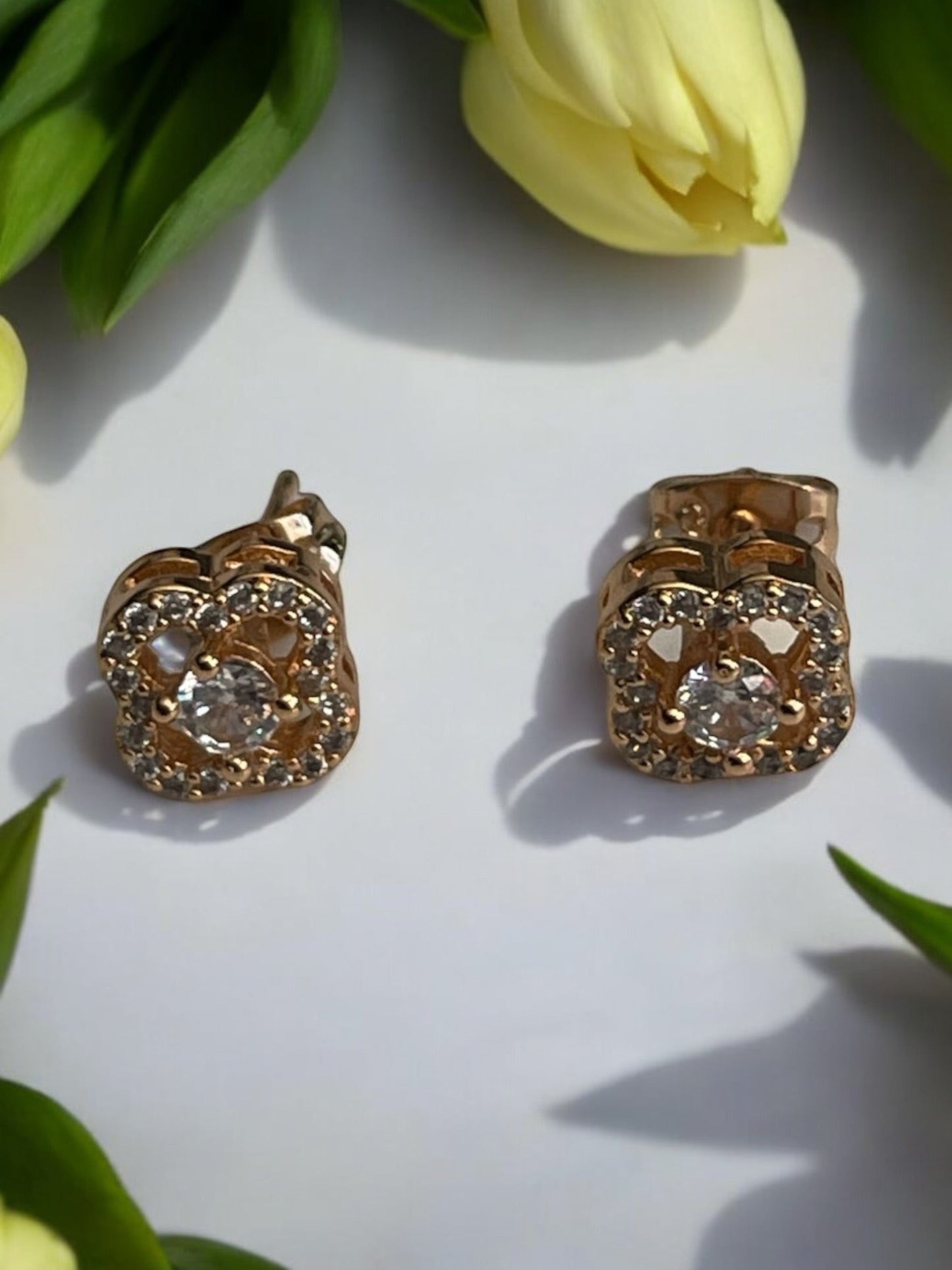 Square Design With Cz Stones 18k Gold Electroplated Earrings