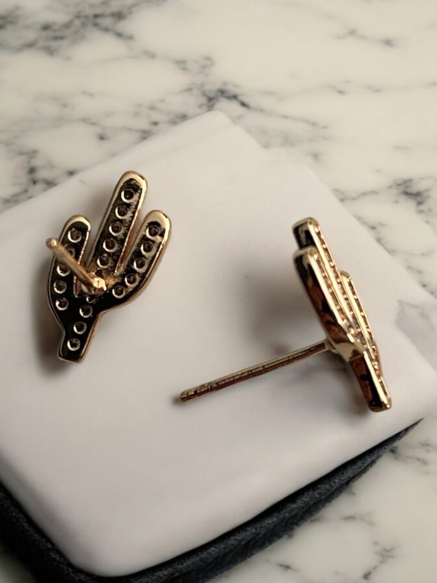 Cactus CZ 18k Gold Electroplated Post Back Earrings