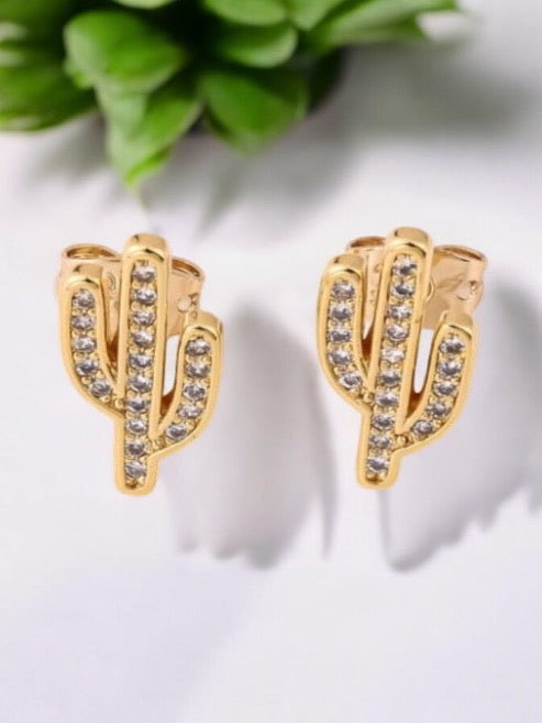 Cactus CZ 18k Gold Electroplated Post Back Earrings