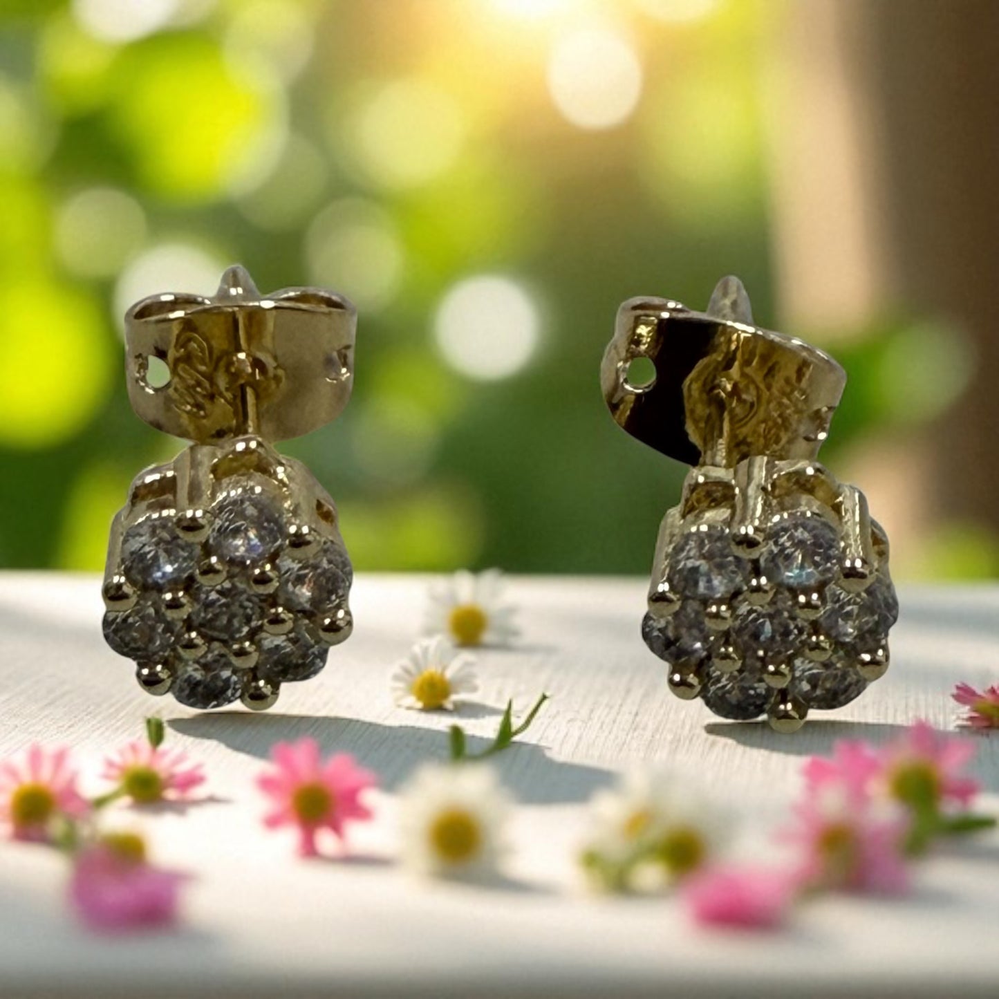 Round Cluster Cz Stone 14k Gold Electroplated Earrings