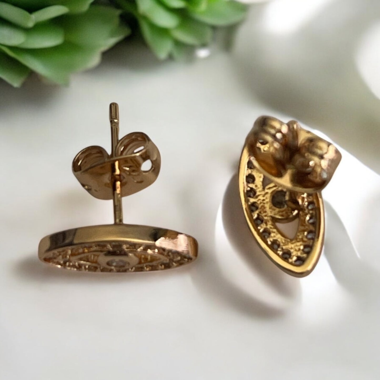 Evil Eye Design With Cz Stones 18k Gold Electroplated Earrings