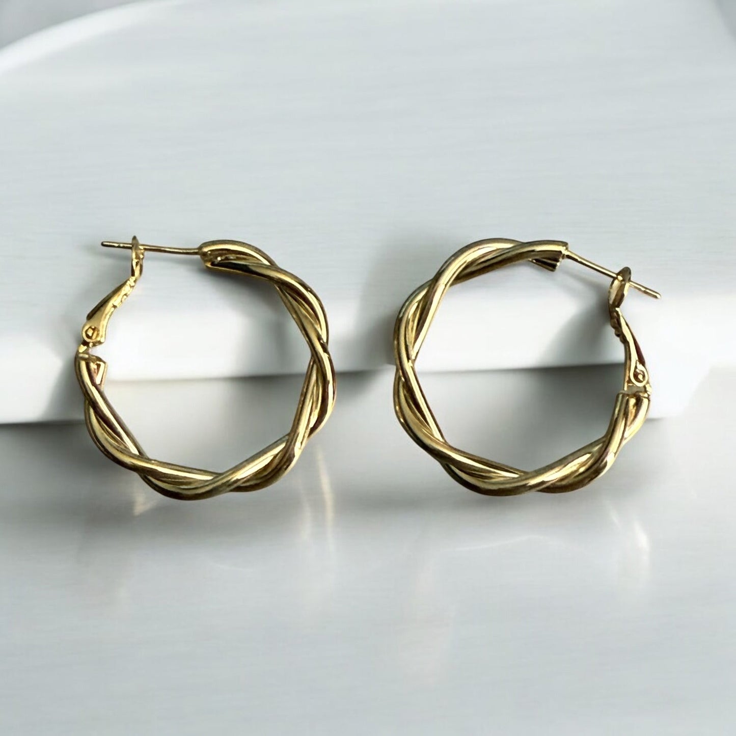 Braided Style 14k Gold Electroplated Hoop Earrings