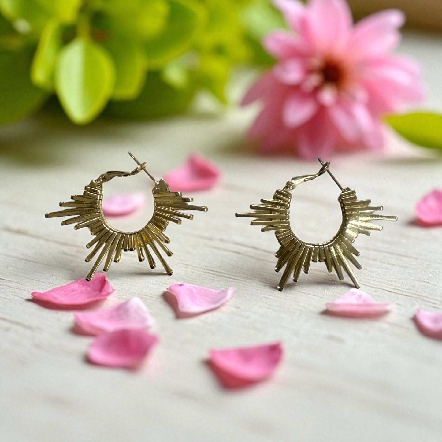 Spike Design 14k Gold Electroplated Hoop Earrings