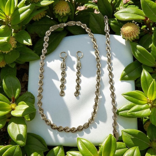 Chain Link 14k Gold Electroplated Necklace Bracelet and Earrings Set