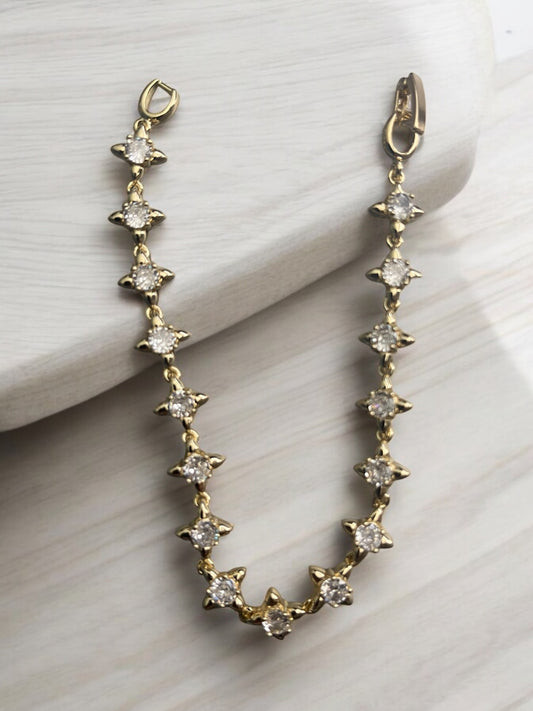 Star Design 14k Gold Electroplated CZ Bracelet