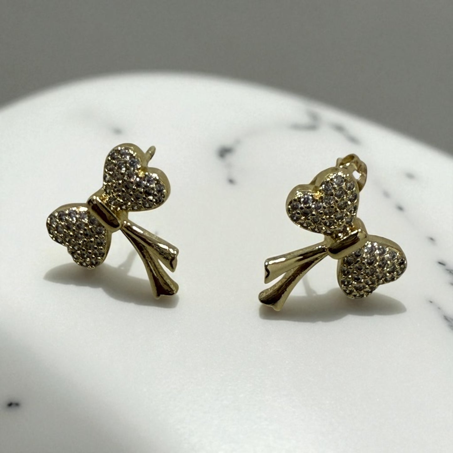 Bow Style with Cz 14k Gold Electroplated Earrings