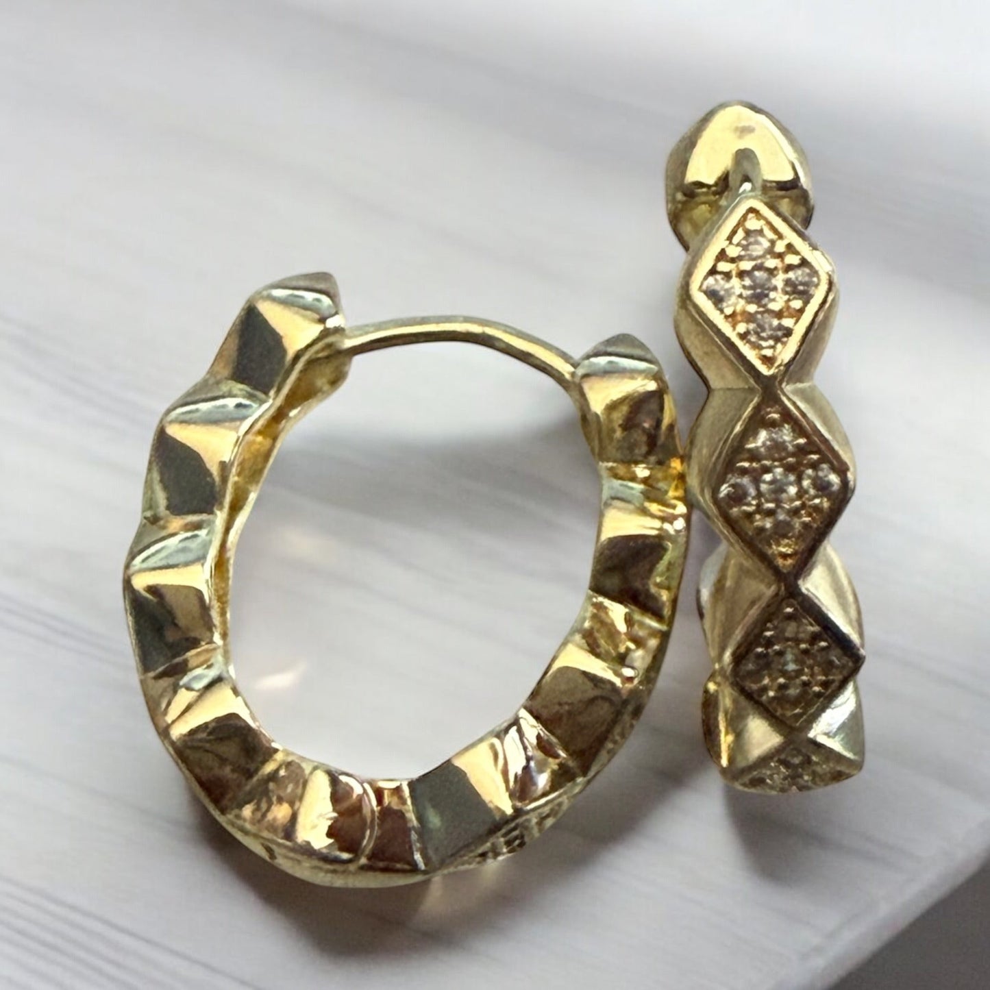 Design wiht CZ Oval 14k Gold Electroplated Earrings