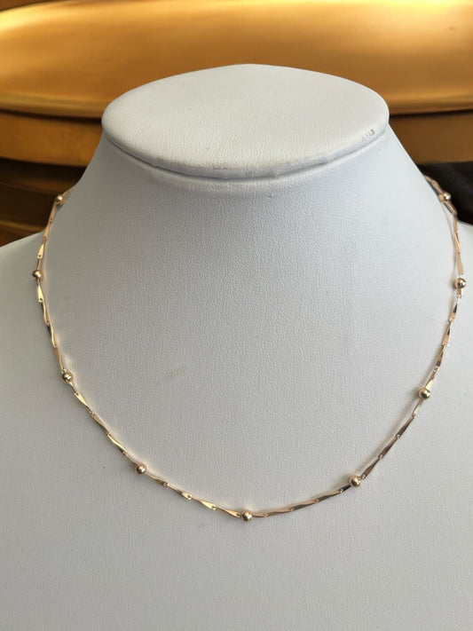 Twisted Bar and Bead Style 18k Gold Electroplated Necklace