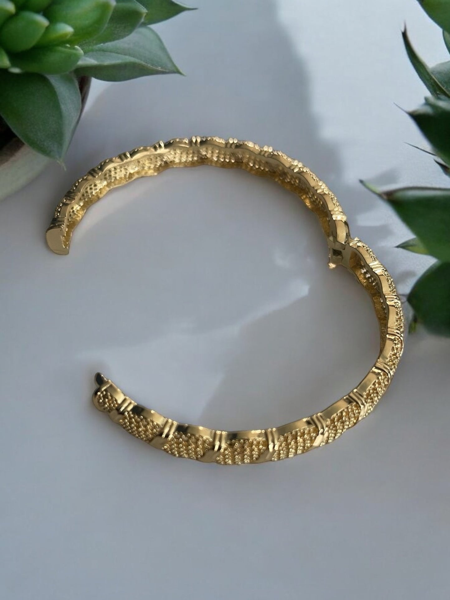 Mesh Design 14k Gold Electroplated Bangle Bracelet