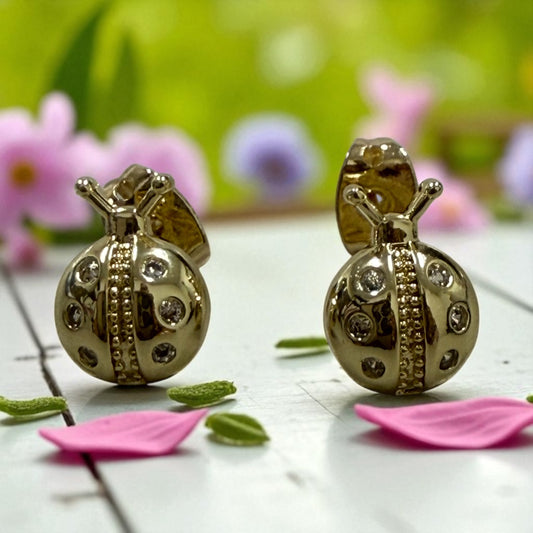 Lady Bug 14k Gold Electroplated Post Back Earrings