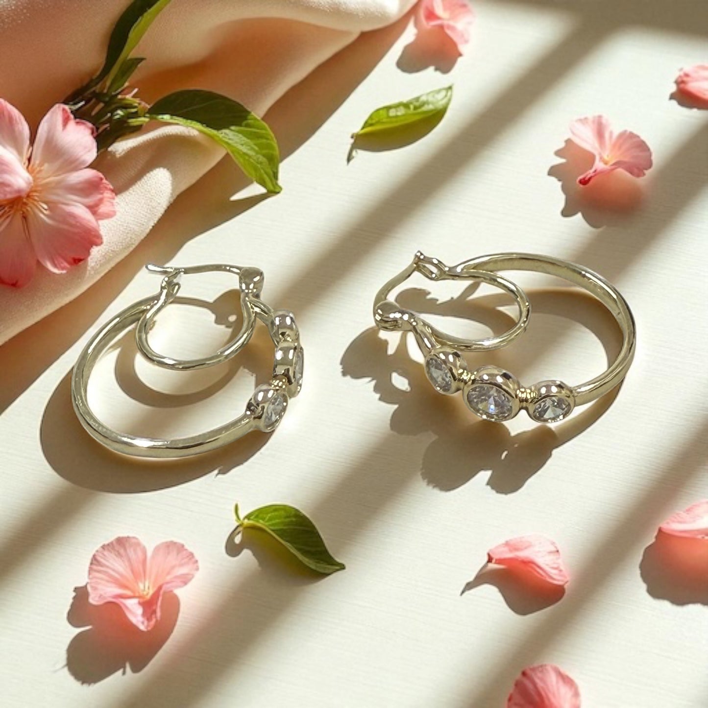 14k Gold Electroplated with Cz Stones Hoops