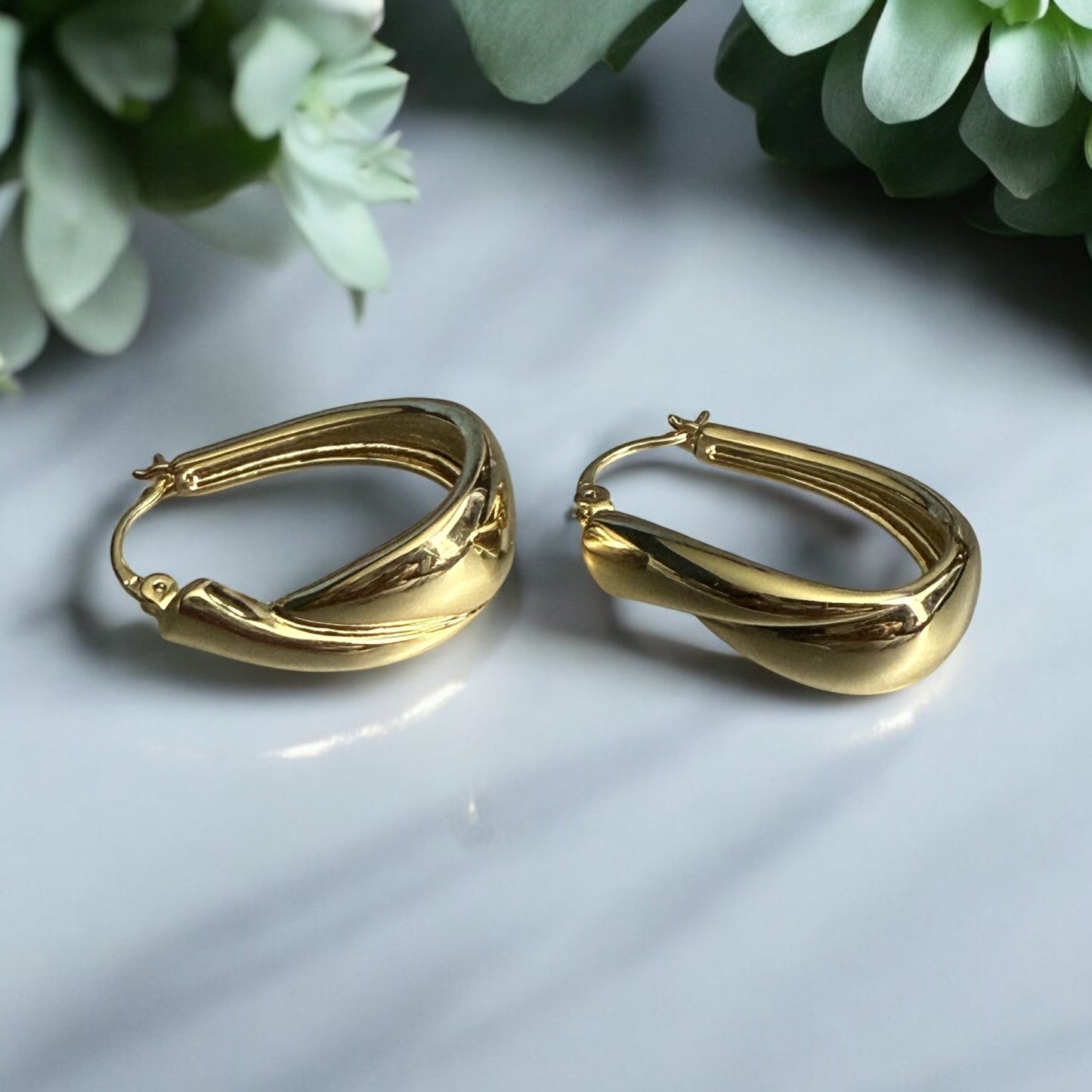 Tear Drop Polished 14k Gold Electroplated Hoop Earrings