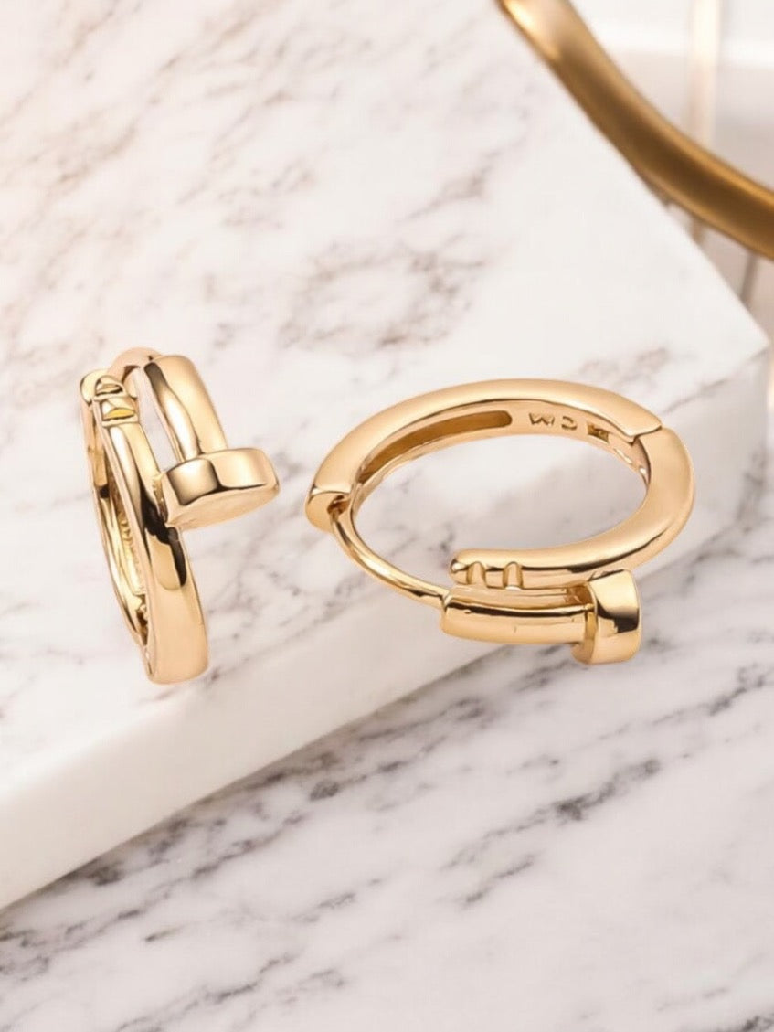 Nail Theme 18k Gold Electroplated Hoop Earrings