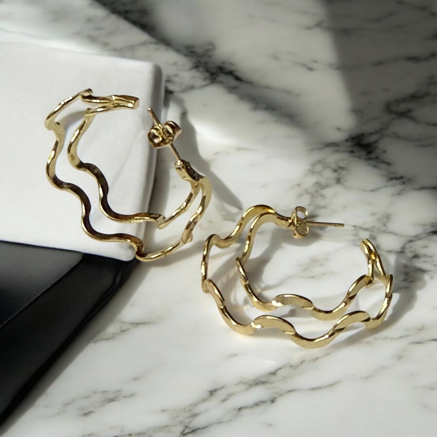 Wavy Double LIne 14k Gold Electroplated Earrings