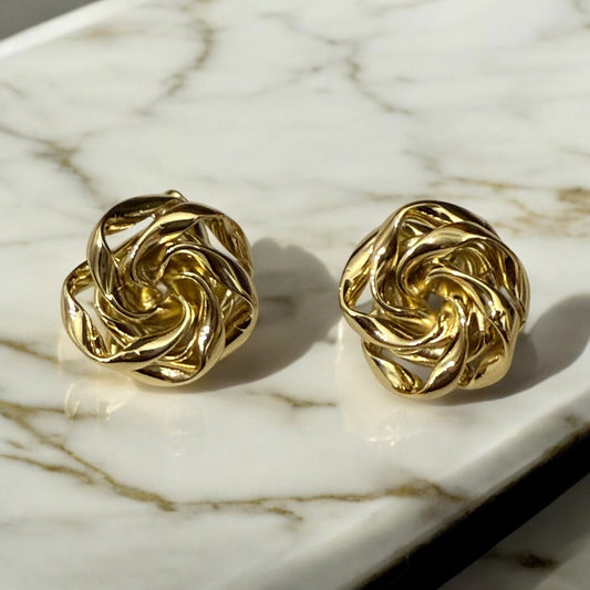 Swirl Style 14k Gold Electroplated Post Back Earrings