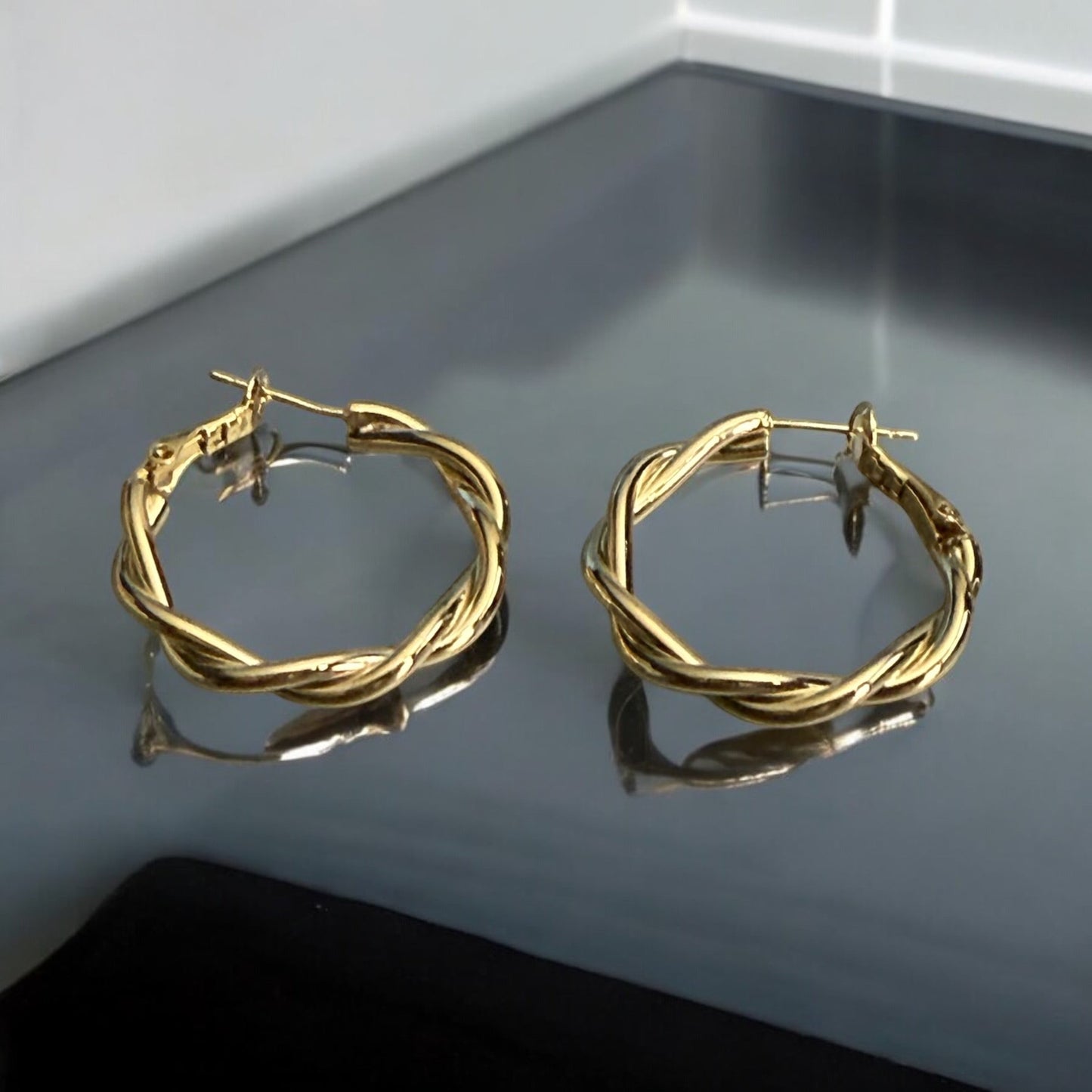 Braided Style 14k Gold Electroplated Hoop Earrings