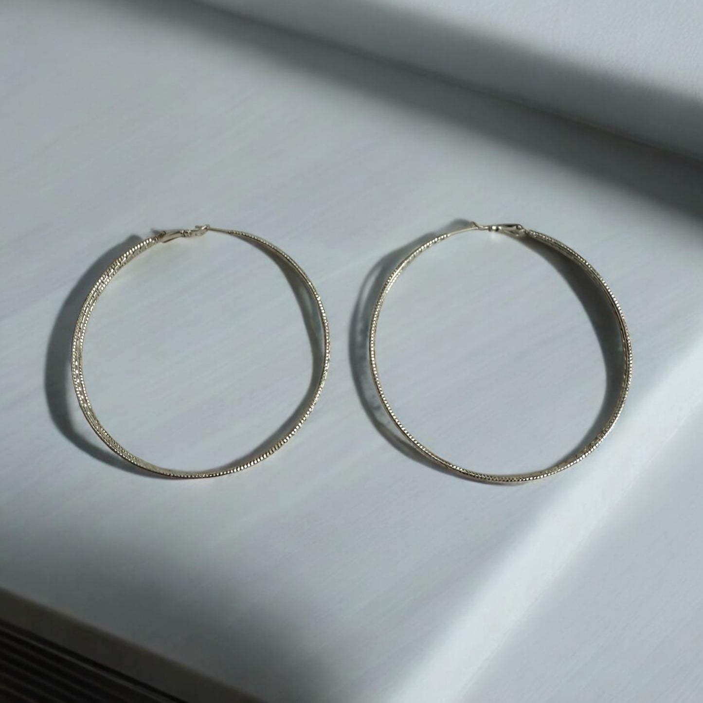 Large with Design Rhodium Electroplated Hoop Earrings