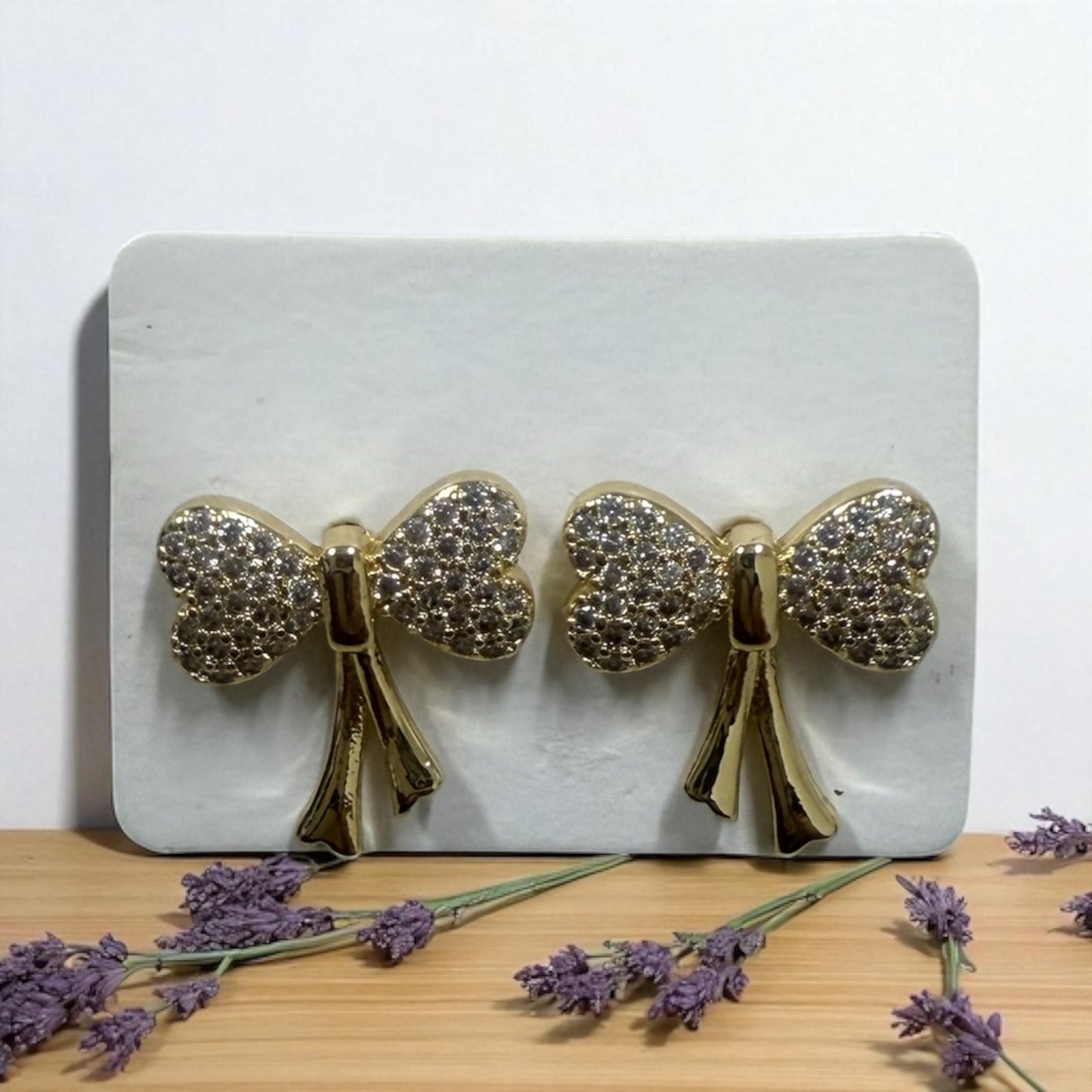 Bow Style with Cz 14k Gold Electroplated Earrings