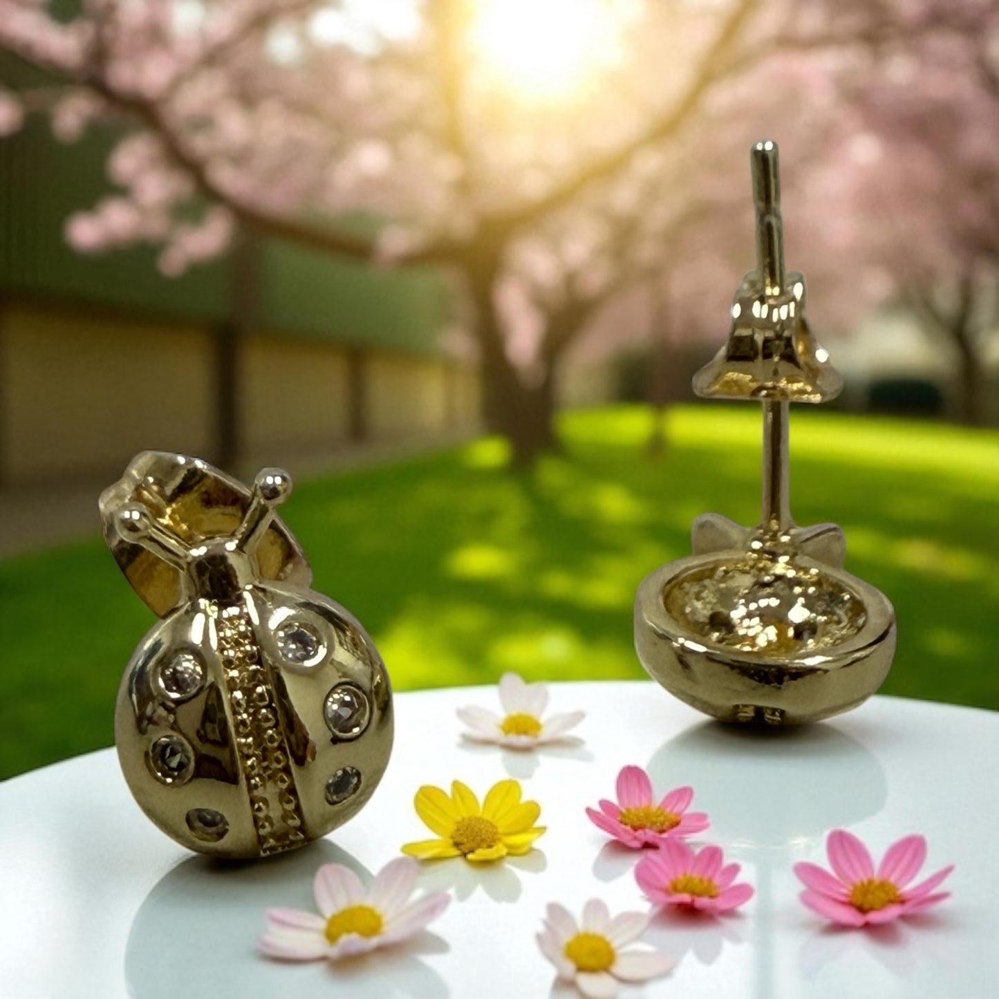 Lady Bug 14k Gold Electroplated Post Back Earrings