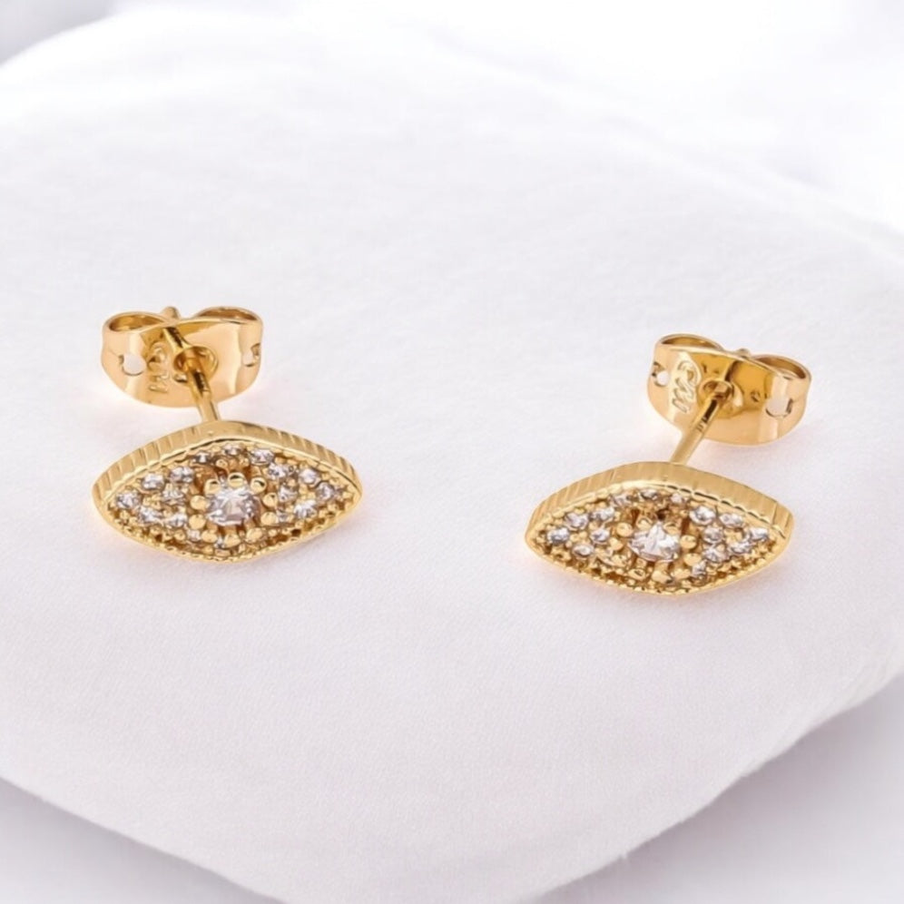 Evil Eye Design With Cz Stones 18k Gold Electroplated Earrings
